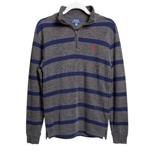 Polo Ralph Lauren Youth Boys XL 18/20 Quarter-Zip Pullover Grey/Navy Stripes‎
